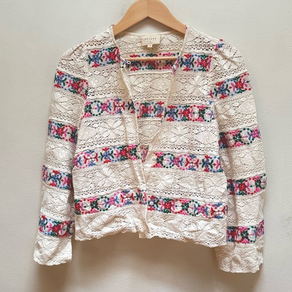 Sezane Floral Embroidered Lace Matika Blouse - Picture 5 of 16